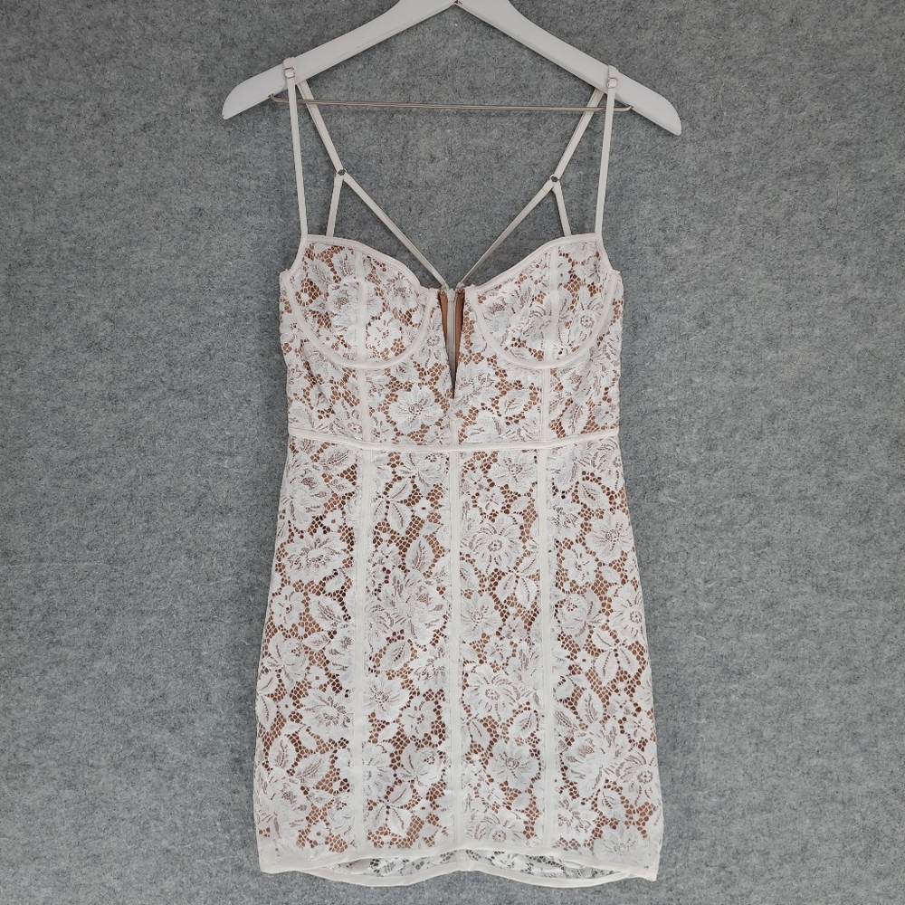 For Love & Lemons Julua Lace Corsett Mini Dress in White - Picture 4 of 11